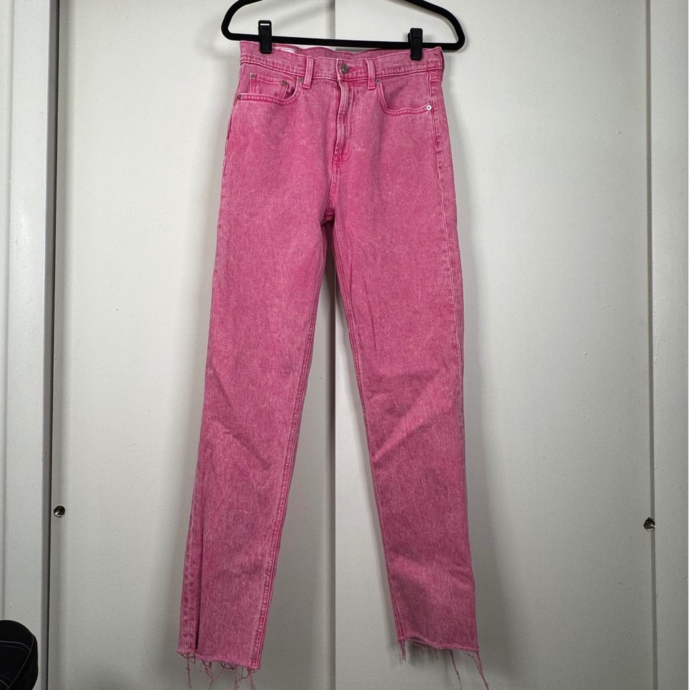 Gap Cheeky Straight High Rise Pink Acid Wash Raw Hem Denim Jeans Womens 28 6T